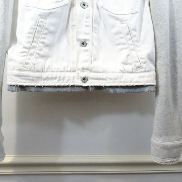 Free People White Hooded Denim Jacket Size XS Knit Sleeves Casual - Picture 2 of 8